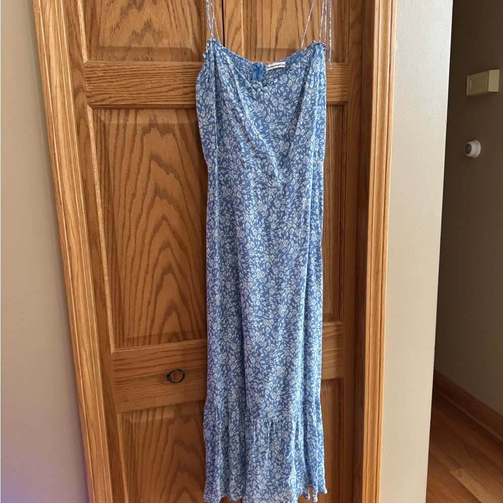 Reformation Blue and White Spaghetti Strap Maxi Dress
